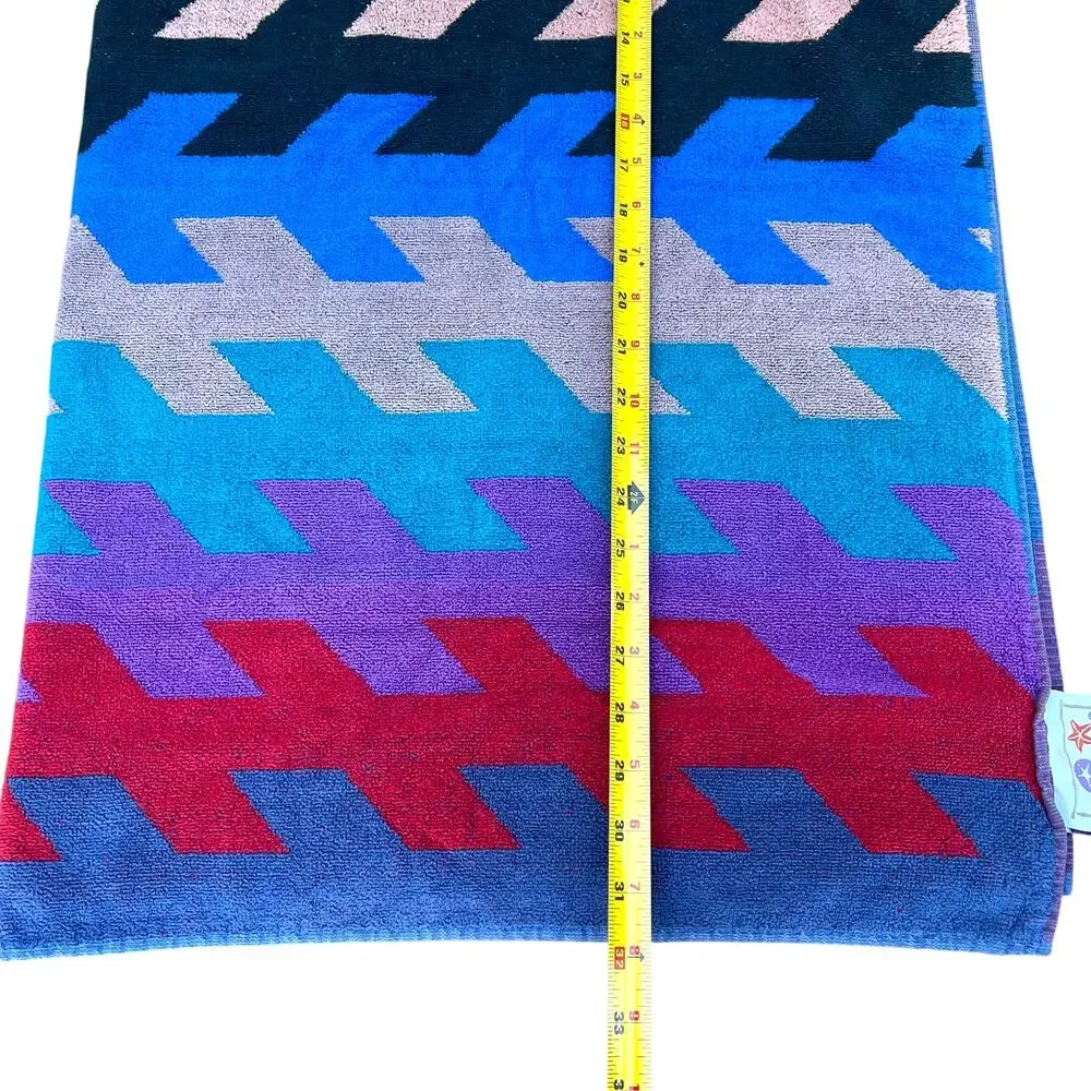 Vintage Royal Terry Beach Towel 80s 90s Geometric Colorblock 38x64 Brazil
